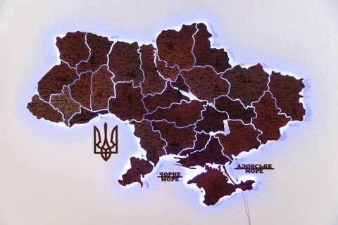 Карта України з підсвіткою з дерева Горіх &mdash; унікальний подарунок 535860006 фото