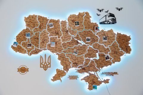 Карта України з підсвіткою з дерева Дуб &mdash; унікальний подарунок 235859974 фото